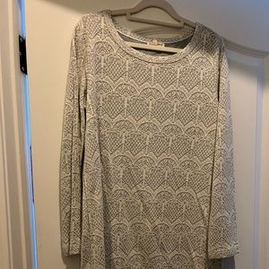 Grey and White Long Sleeve Dress